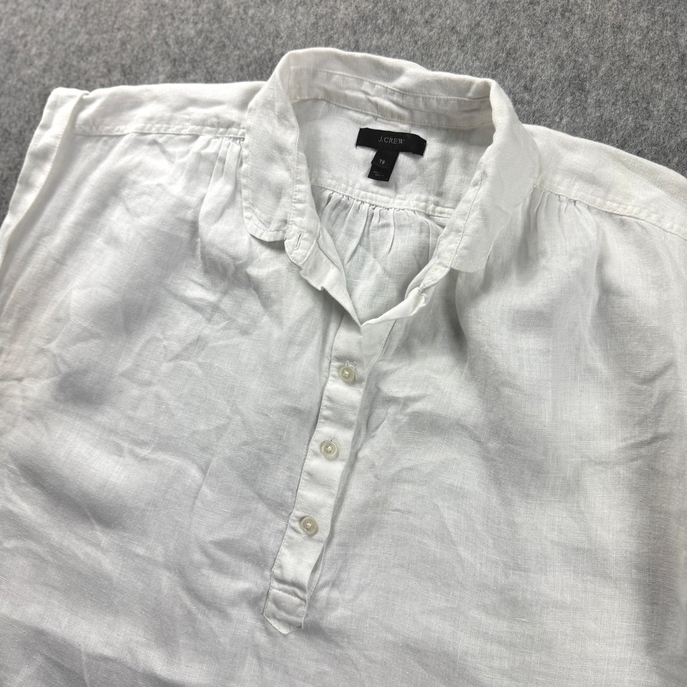 J. Crew Women's Short Sleeve Tunic Top Size Small Linen Blend White Color